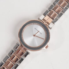 Two Tone Women Stylish Chain Wrist Watch Rosegold Silver MK W