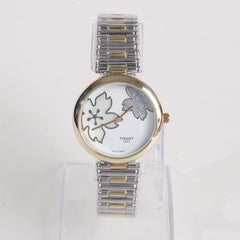 Two Tone Women Stylish Chain Wrist Watch Silver&Golden With White Dial
