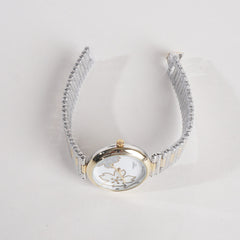Two Tone Women Stylish Chain Wrist Watch Silver&Golden With White Dial