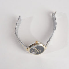 Two Tone Women Stylish Chain Wrist Watch Silver&Golden With Black Dial