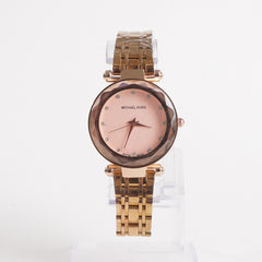 Women Stylish Chain Wrist Watch Rosegold With Pink Dial MK
