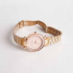 Women Stylish Chain Wrist Watch Rosegold With Pink Dial MK