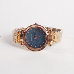 Women Stylish Chain Wrist Watch Rosgold With Blue Dial MK