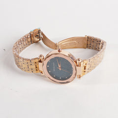 Women Stylish Chain Wrist Watch Rosgold With Blue Dial MK