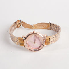 Women Stylish Chain Wrist Watch Rosegold With Pink Dial MK