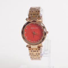 Women Stylish Chain Wrist Watch Rosgold With Red Dial MK