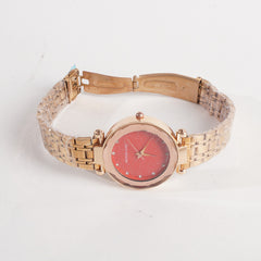 Women Stylish Chain Wrist Watch Rosgold With Red Dial MK