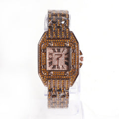 Women Stylish Chain Wrist Watch Brown&Rosegold