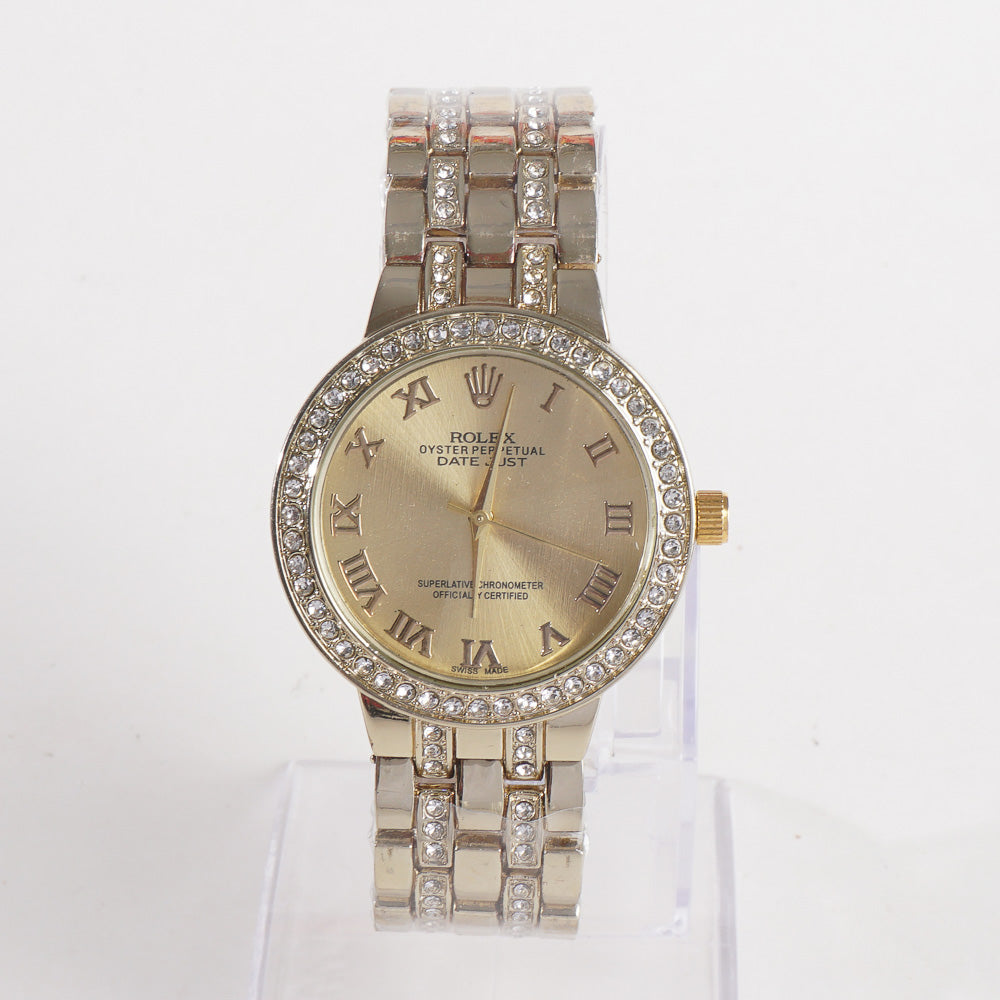Women Chain Wrist Watch R Golden Big Dial