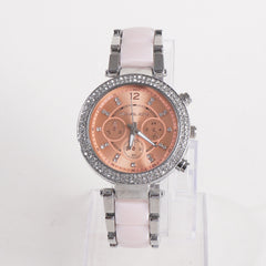 Women Chain Wrist Watch MK Silver Pink Orange