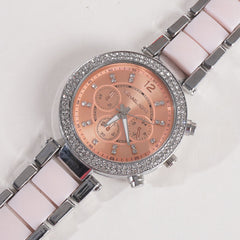 Women Chain Wrist Watch MK Silver Pink Orange