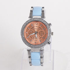 Women Chain Wrist Watch MK Silver Cyan Orange