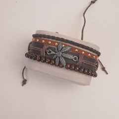 3pc Set Fashion Trendy Mans Bracelet Brown Flower