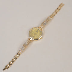 Woman Chain Wrist Watch Stone Design Golden
