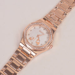 Women Chain Wrist Watch Rosegold White