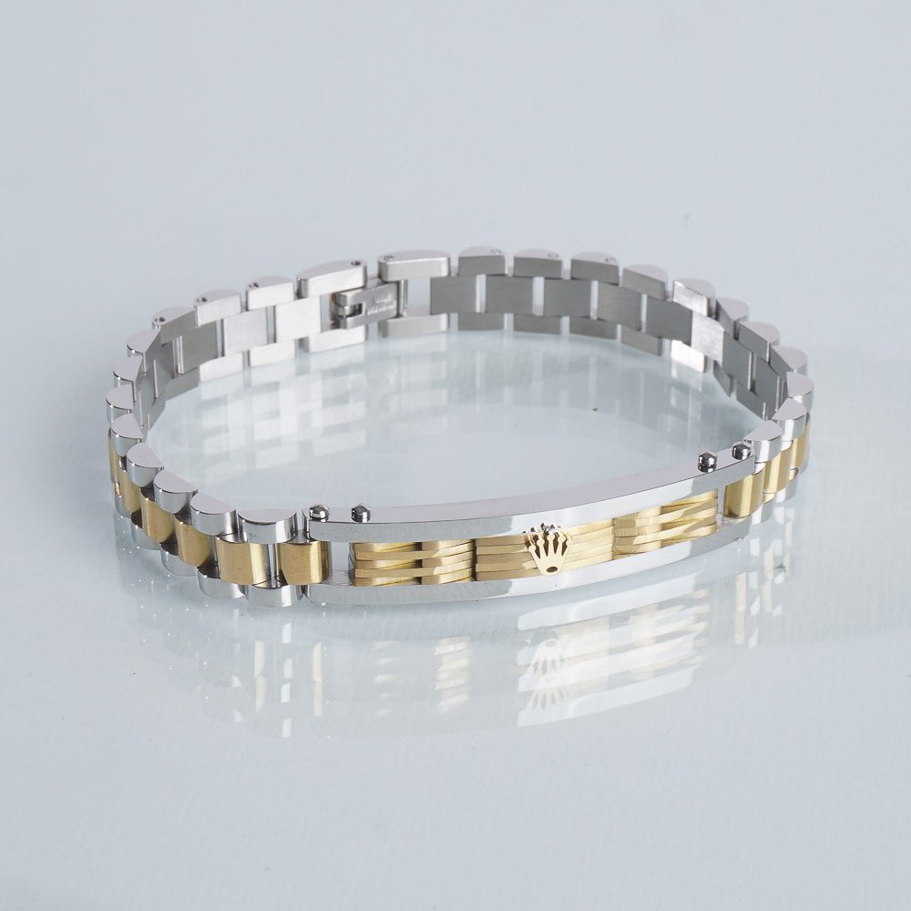 Two Tone Mens Silver Chain Bracelet R