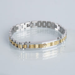 Two Tone Mens Silver Chain Bracelet R