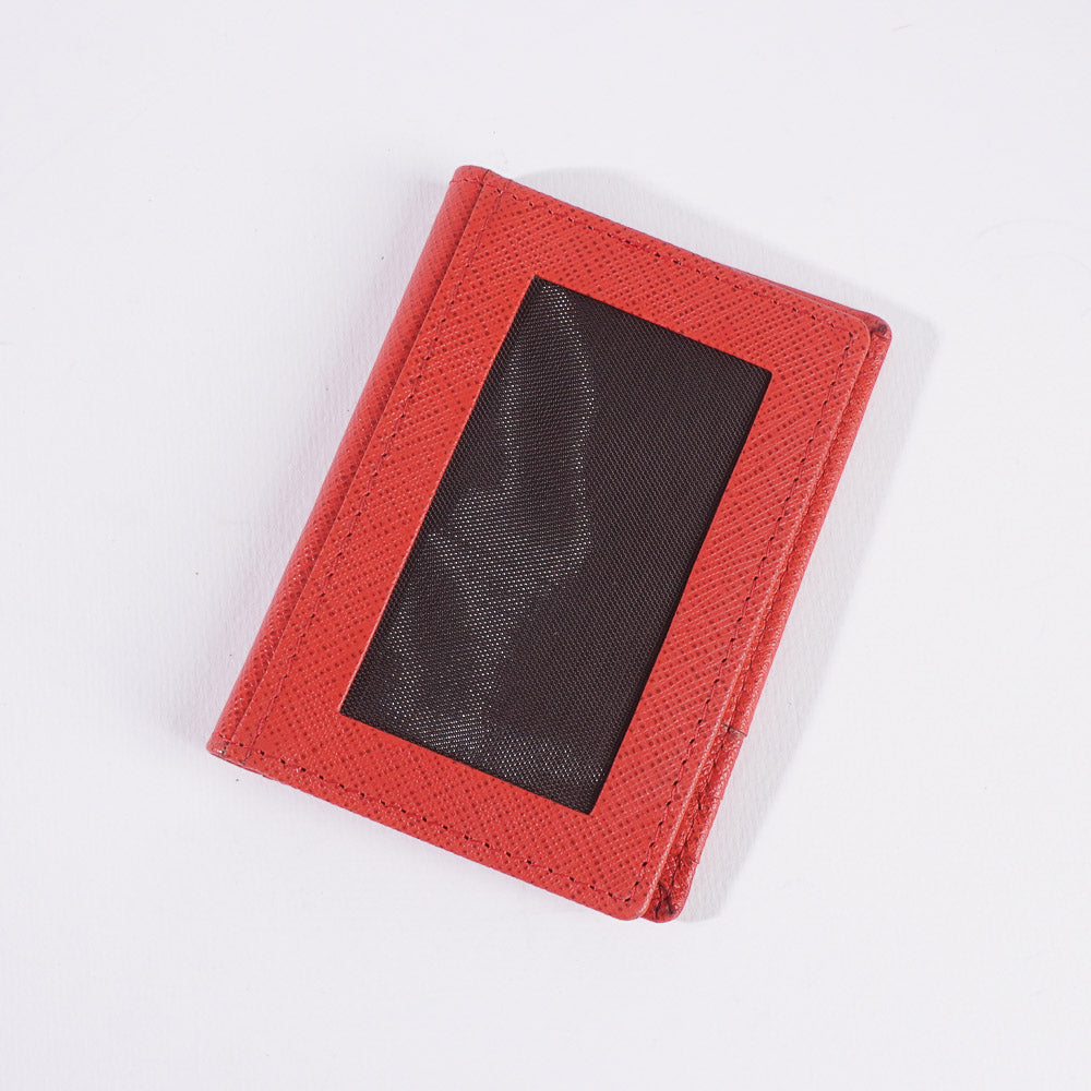 Genuine Leather Bifold Slim Credit Card Holder Red