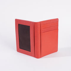 Genuine Leather Bifold Slim Credit Card Holder Red