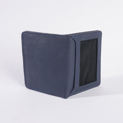 Genuine Leather Bifold Slim Credit Card Holder Blue