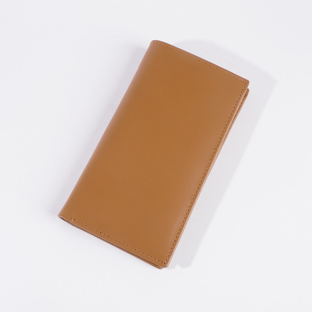 Genuine Leather Bifold Long Travel Wallet Beige