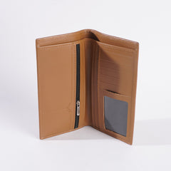 Genuine Leather Bifold Long Travel Wallet Beige