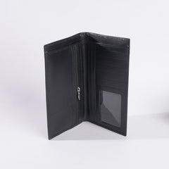 Genuine Leather Bifold Long Travel Wallet Black