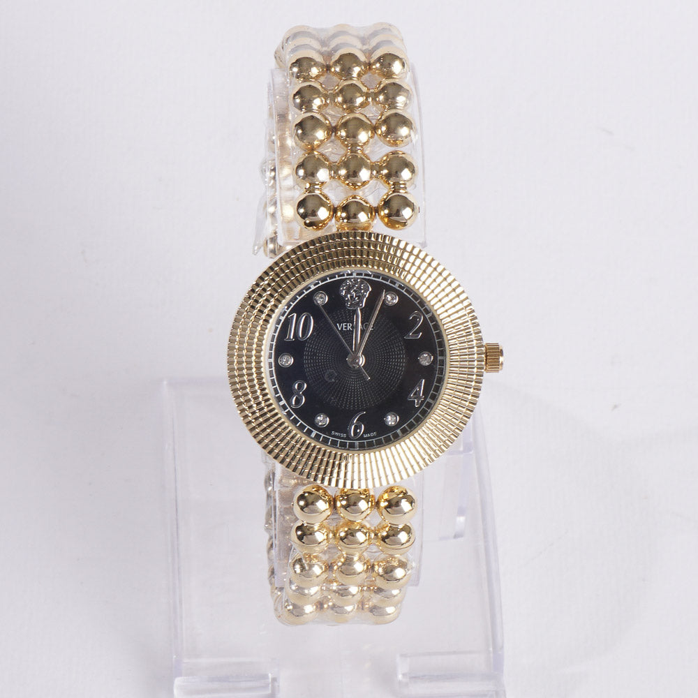 Womens Golden Chain Watch Black Dial