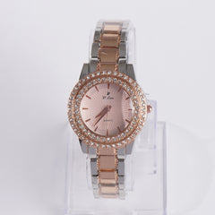 Two Tone Womens Chain Wrist Watch Dual Stone Rosegold