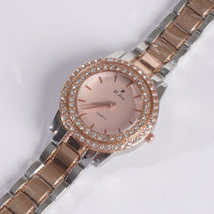 Two Tone Womens Chain Wrist Watch Dual Stone Rosegold