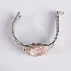 Two Tone Womens Chain Wrist Watch Dual Stone Rosegold