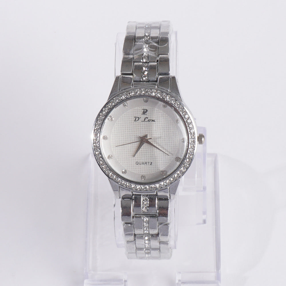 Womens Chain Wrist Watch Stone Silver