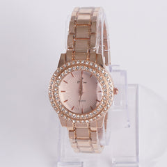 Womens Chain Wrist Watch Dual Stone Rosegold