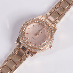 Womens Chain Wrist Watch Dual Stone Rosegold