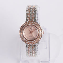 Two Tone Dual Stone Womens Chain Wrist Watch Rosegold