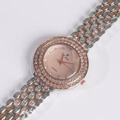 Two Tone Dual Stone Womens Chain Wrist Watch Rosegold