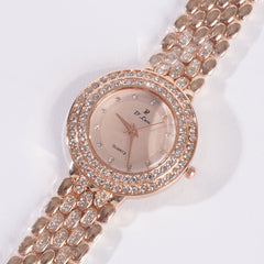 Dual Stone Womens Chain Wrist Watch Rosegold
