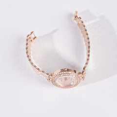 Dual Stone Womens Chain Wrist Watch Rosegold