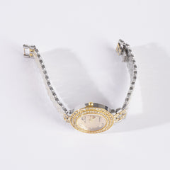 Two Tone Dual Stone Womens Chain Wrist Watch Golden
