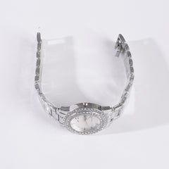 Womens Chain Wrist Watch Dual Stone Silver