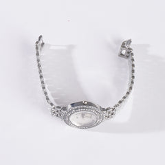 Dual Stone Womens Chain Wrist Watch Silver