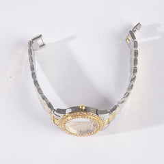 Two Tone Womens Chain Wrist Watch Dual Stone Golden