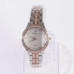 Two Tone Womens Chain Wrist Watch Stone Rosegold