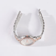 Two Tone Womens Chain Wrist Watch Stone Rosegold