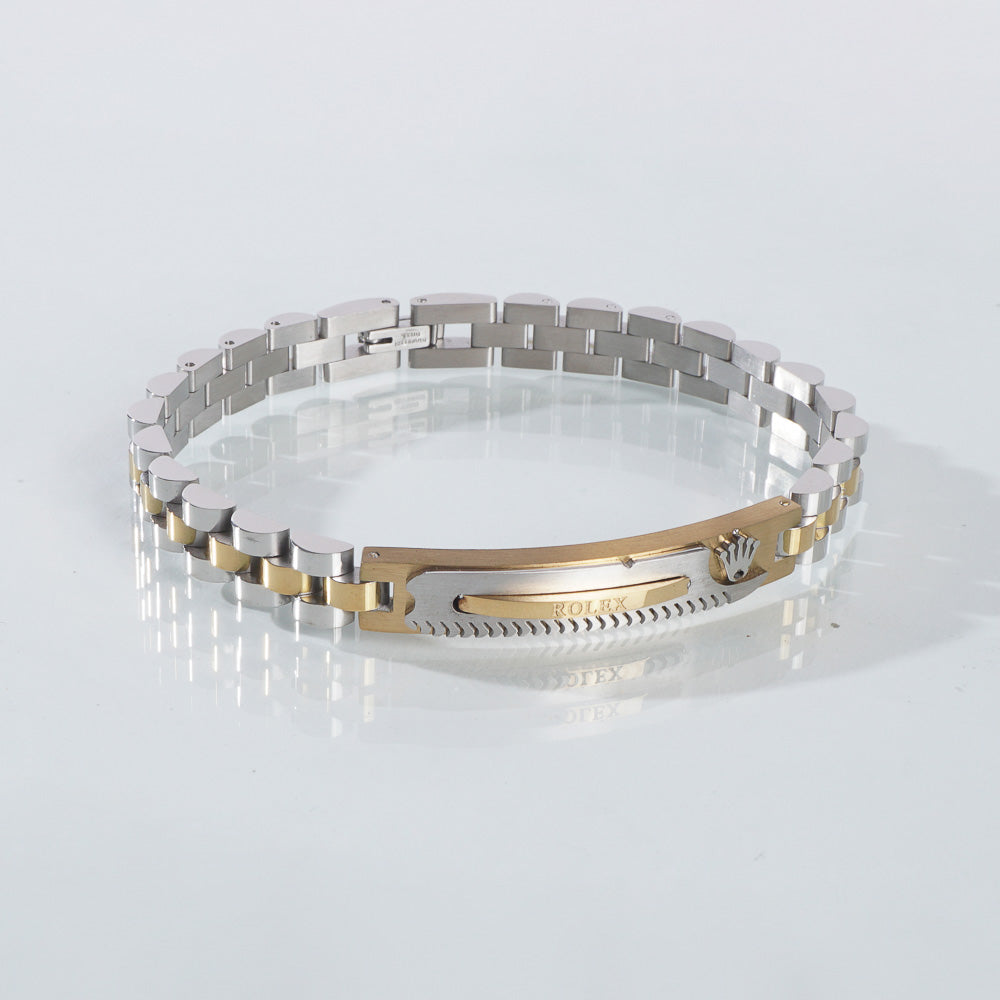Two Tone Mens Silver Chain Bracelet R