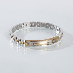 Two Tone Mens Silver Chain Bracelet R