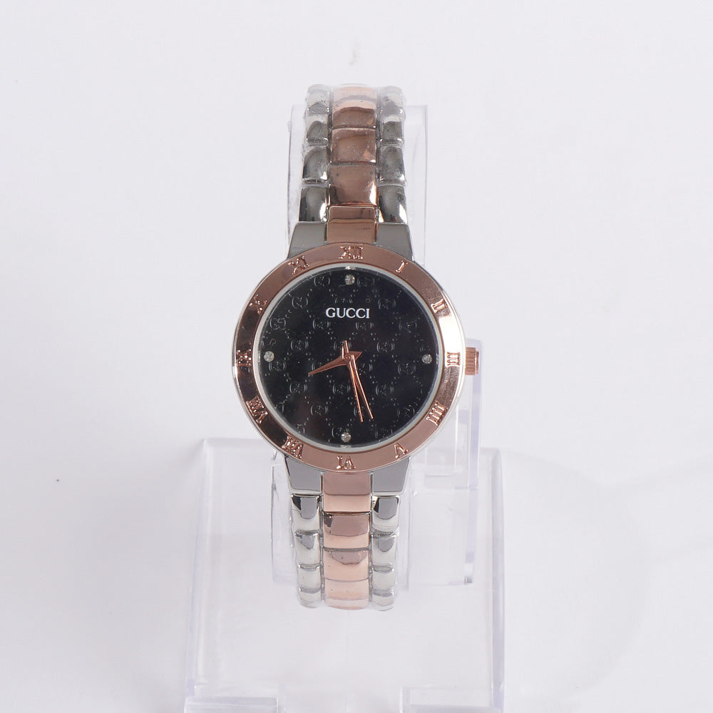 Two Tone Women Stylish Chain Wrist Watch B