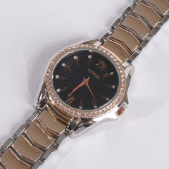 Two Tone Women Stylish Chain Wrist Watch Rosegold BLK
