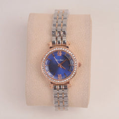 Two Tone Woman Silver Rosegold Chain Watch With Blue Dial