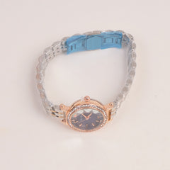 Two Tone Woman Silver Rosegold Chain Watch With Blue Dial